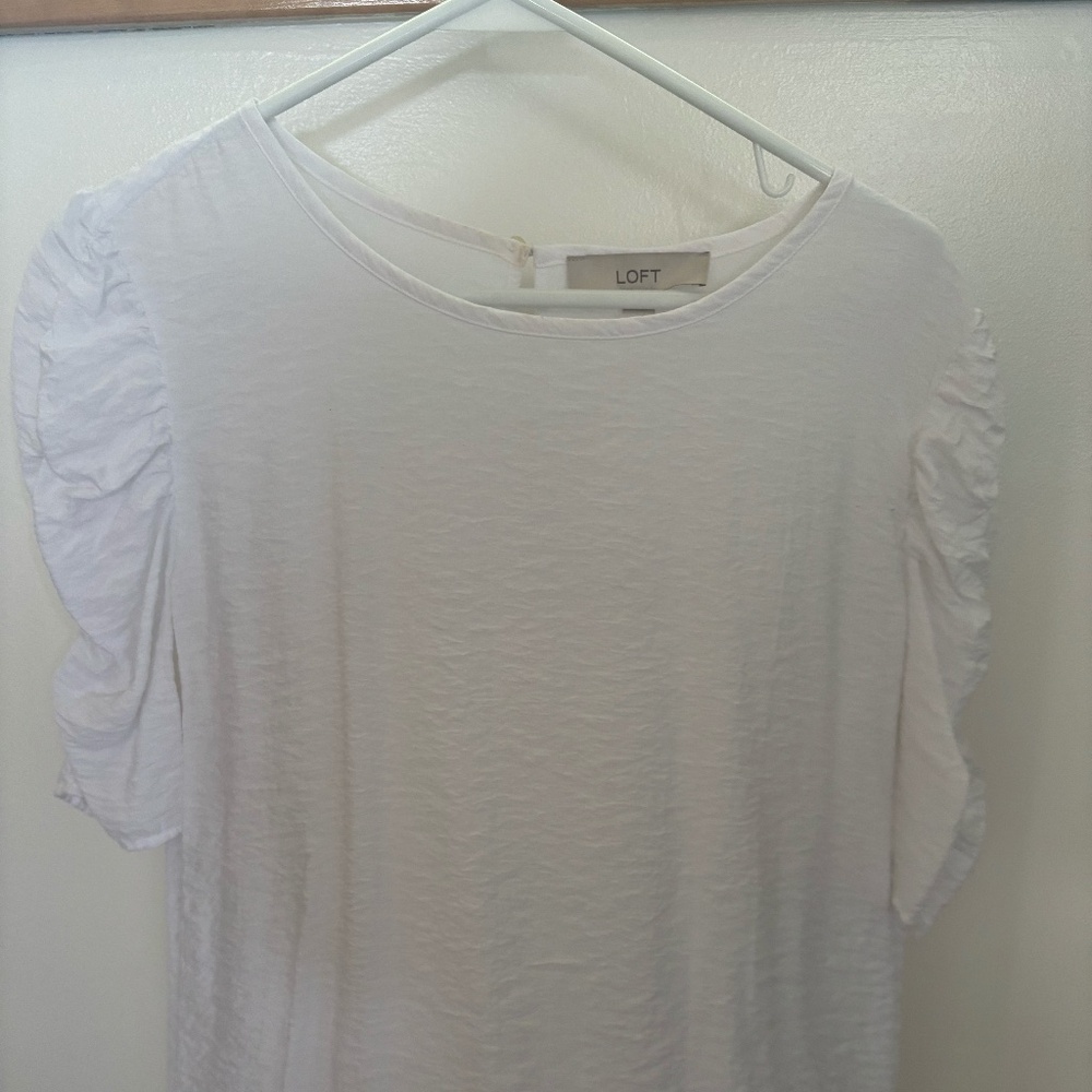 LOFT Women's White Crinkle Fabric Puffer Sleeve Top Size L